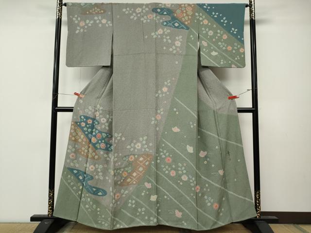 平和屋着物●京友禅の第一人者 松井青々 訪問着 エ霞舞花文 金彩 正絹 逸品 CABM9292ut
