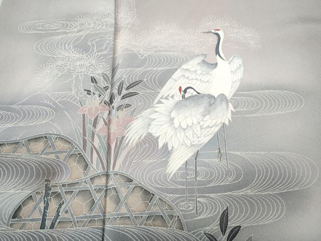 平和屋着物▼訪問着 流水鶴花文 暈し染め 正絹 逸品 CABM9293ut