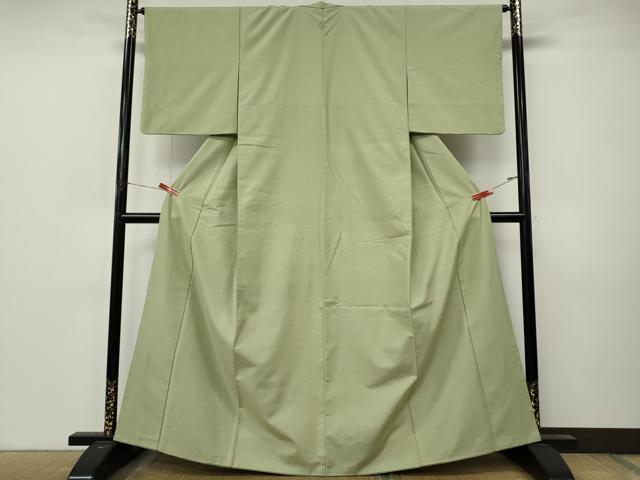 平和屋着物●結城紬 色無地 裏葉柳色 正絹 逸品 CABM9299ut