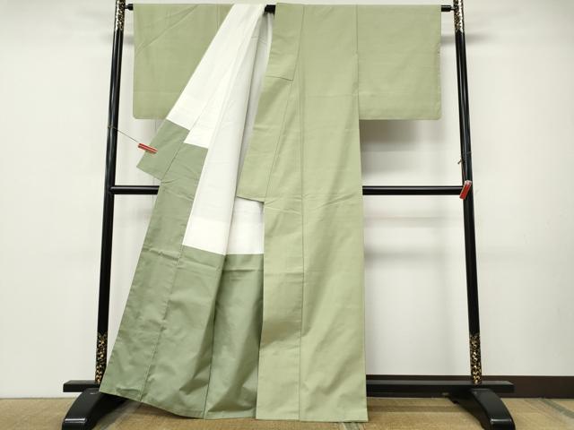 平和屋着物●結城紬 色無地 裏葉柳色 正絹 逸品 CABM9299ut