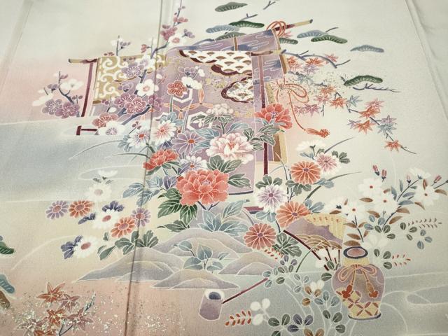 平和屋着物●訪問着 几帳陶器花文 暈し染め 金彩 正絹 逸品 未使用 CABM9301ut