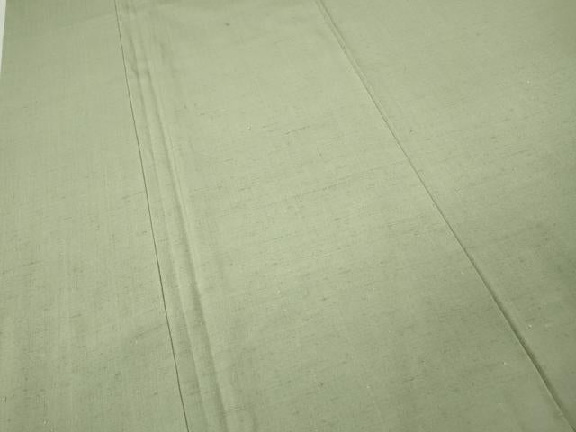 平和屋着物●結城紬 色無地 山葵色 ロング丈 正絹 逸品 CABM9317ut