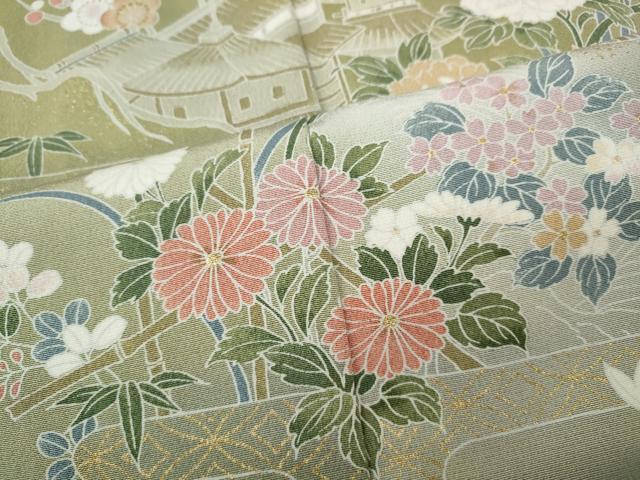 平和屋着物●訪問着 風景草花文 暈し染め 金彩 正絹 逸品 CABM9319ut