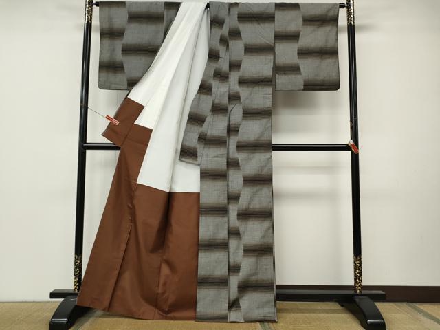 平和屋着物●上質な紬 横段霞文 正絹 逸品 CABM9320ut