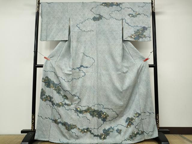 平和屋着物●訪問着 総絞り 雲重ね草花文 金彩 正絹 逸品 CABM9326ut