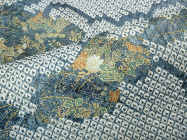 平和屋着物●訪問着 総絞り 雲重ね草花文 金彩 正絹 逸品 CABM9326ut