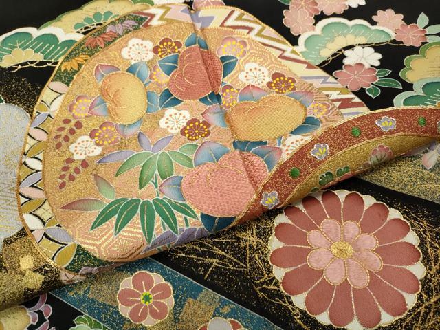 平和屋着物●京友禅の第一人者 松井青々 黒留袖 駒刺繍 絵皿草花文 金銀彩 正絹 逸品 CABM9342ut