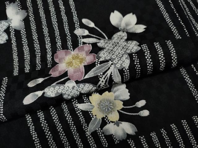 平和屋着物●上質な小紋 市松舞桜文 正絹 逸品 CABM9346ut