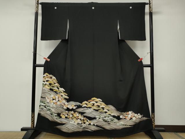 平和屋着物●創業460年・千總 黒留袖 駒刺繍 松竹梅 金彩 正絹 逸品 CABM9347ut