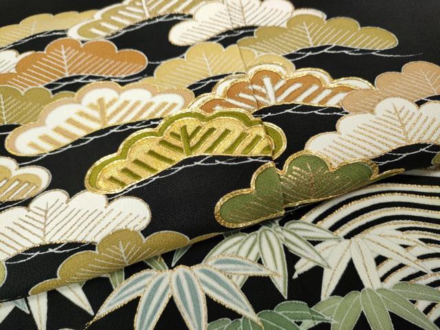 平和屋着物●創業460年・千總 黒留袖 駒刺繍 松竹梅 金彩 正絹 逸品 CABM9347ut