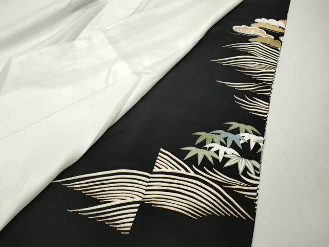 平和屋着物●創業460年・千總 黒留袖 駒刺繍 松竹梅 金彩 正絹 逸品 CABM9347ut