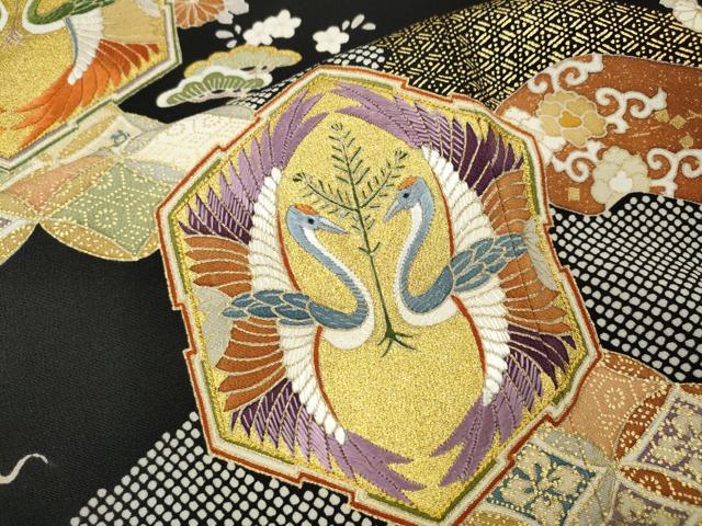 平和屋着物●創業460年・千總 黒留袖 刺繍 双鶴花文 金彩 高島屋扱い 正絹 逸品 CABM9358ut