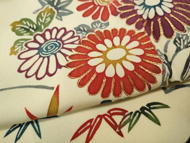 平和屋着物●訪問着 駒刺繍 型染め 風景渡橋花文 正絹 逸品 CABM9360ut