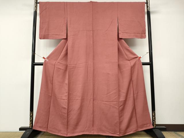 平和屋着物●上質な色無地 草花地紋 甚三紅色 正絹 逸品 未使用 CABM9370ut