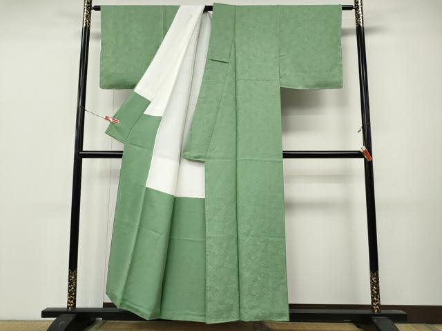 平和屋着物●上質な色無地 舞花地紋 若緑色 正絹 逸品 未使用 CABM9372ut