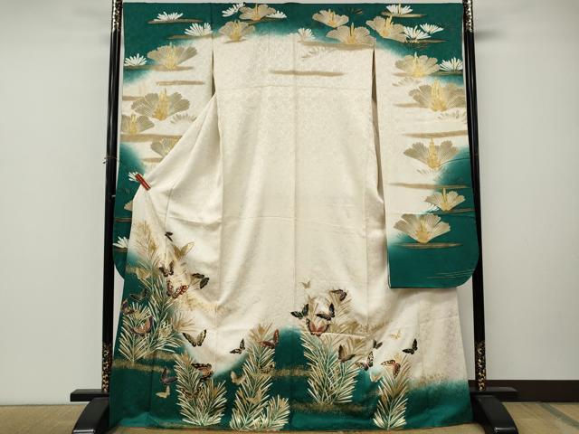平和屋着物●紫綬褒章 巨匠『岩田専太郎』 振袖 駒刺繍 舞蝶文 暈し染め 金彩 正絹 逸品 CABM9426ut