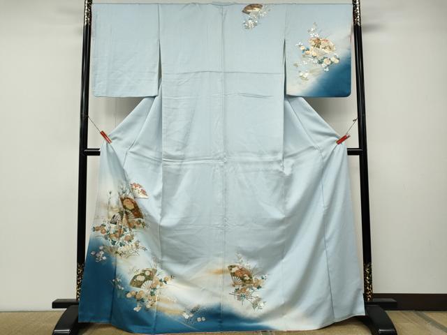 平和屋着物●訪問着 扇面花文 暈し染め 金銀彩 ロング丈 正絹 逸品 CABM9428ut