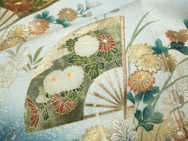 平和屋着物●訪問着 扇面花文 暈し染め 金銀彩 ロング丈 正絹 逸品 CABM9428ut