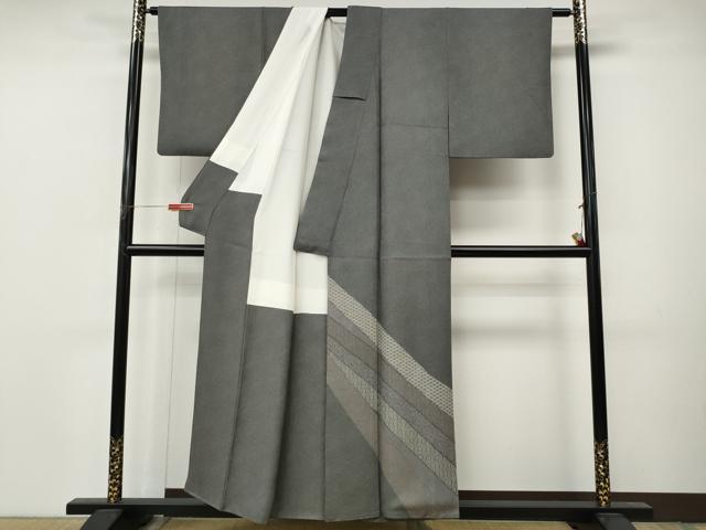 平和屋着物●訪問着 江戸小紋 熨斗吉祥文 鮫小紋柄 黒地 正絹 逸品 CABM9453ut