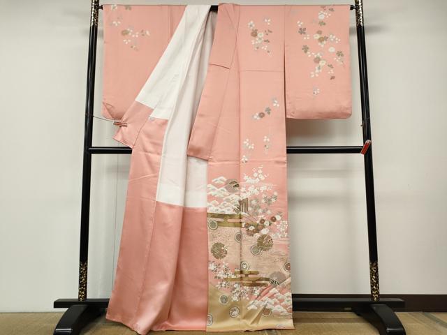 平和屋着物●訪問着 御所車雪輪花蝶文 暈し染め 金彩 正絹 逸品 CABM9454ut