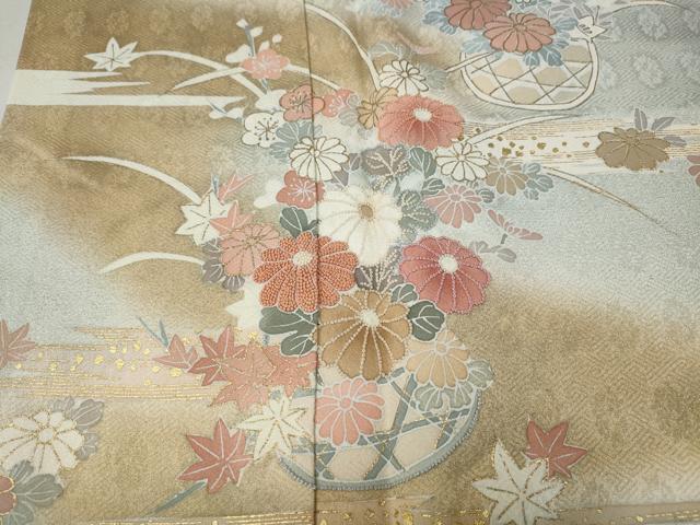 平和屋着物●中国三大刺繍 相良刺繍 訪問着 花籠文 暈し染め 金彩 正絹 逸品 CABM9459ut