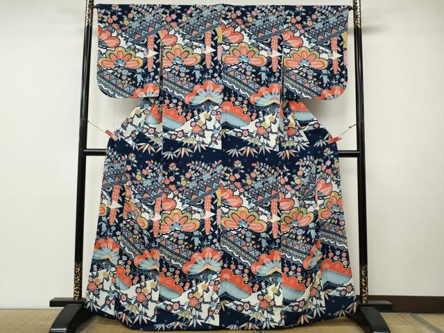 平和屋着物●訪問着 型染め 松花文 鬼しぼ縮緬 正絹 逸品 CABM9466ut
