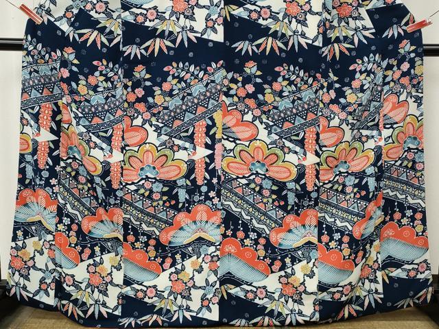平和屋着物●訪問着 型染め 松花文 鬼しぼ縮緬 正絹 逸品 CABM9466ut