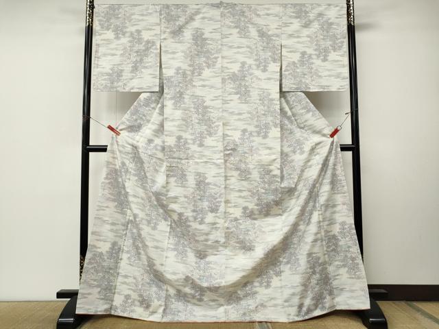 平和屋着物●本場大島紬 白大島 風景草木文 ロング丈 正絹 逸品 CABM9477ut