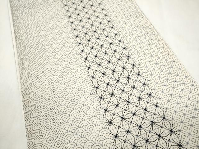 平和屋着物●全通柄袋帯 刺し子 総刺繍 吉祥文 正絹 逸品 CABM9607hy