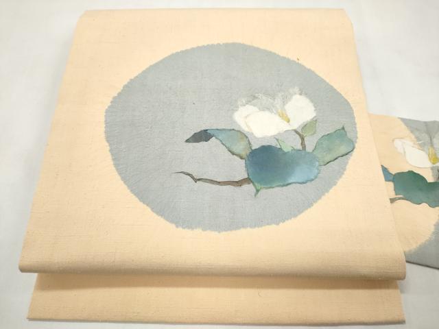 平和屋着物●九寸名古屋帯 紬地 和紙 枝花文 正絹 逸品 CABM9634hy