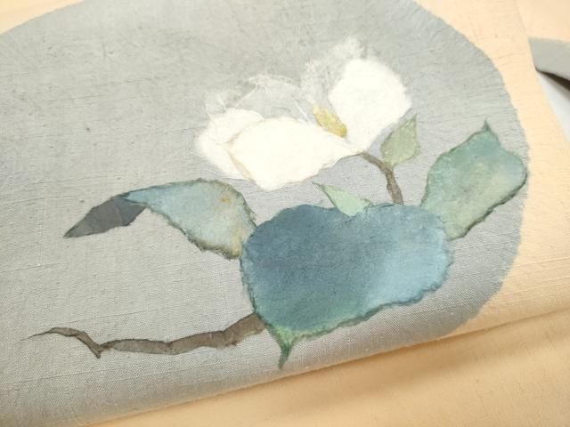 平和屋着物●九寸名古屋帯 紬地 和紙 枝花文 正絹 逸品 CABM9634hy