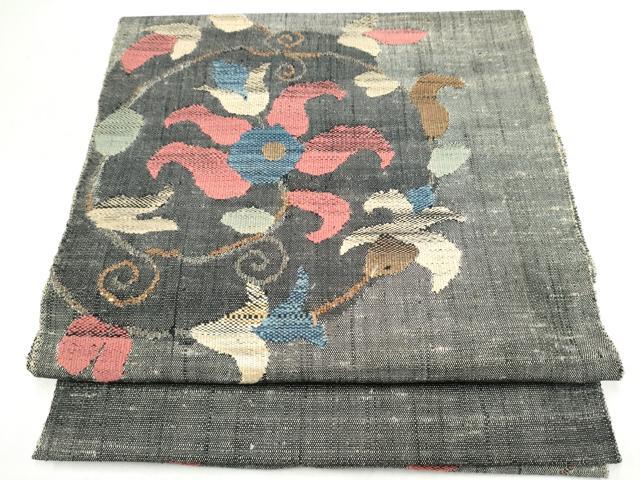 平和屋着物●八寸名古屋帯 紬地 更紗花唐草文 正絹 逸品 CABM9644hy