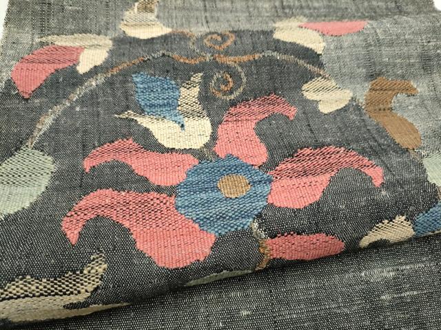 平和屋着物●八寸名古屋帯 紬地 更紗花唐草文 正絹 逸品 CABM9644hy