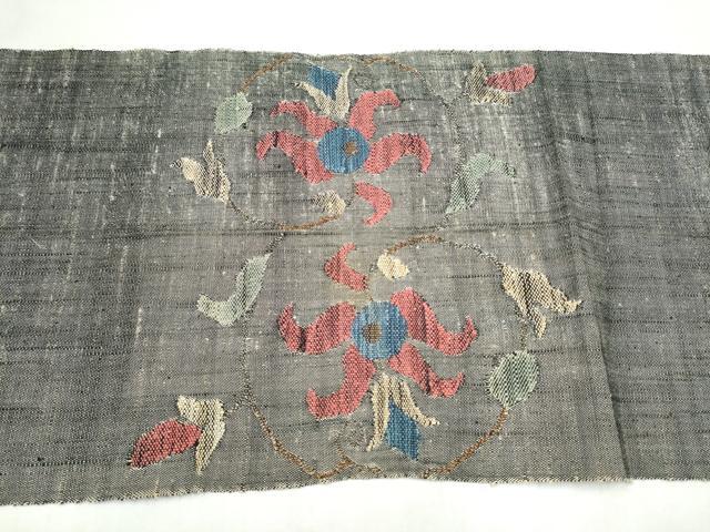 平和屋着物●八寸名古屋帯 紬地 更紗花唐草文 正絹 逸品 CABM9644hy
