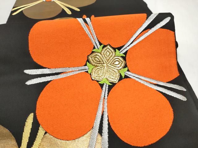 平和屋着物●銀座 志ま亀 六通柄袋帯 梅鉢に剣 黒地 金銀糸 たとう紙付き 正絹 逸品 未使用 CABM9769hy
