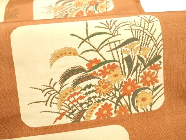平和屋着物●名門木屋太 今河織物 六通柄袋帯 草花文 正絹 逸品 CABM9779hy