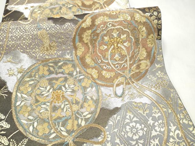 平和屋着物●西陣 服部織物謹製 六通柄袋帯 鏡裏花文 金糸 正絹 逸品 CABM9785hy