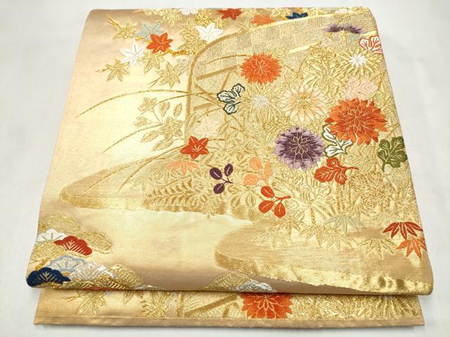 平和屋着物●六通柄袋帯 唐織 草花文 金銀糸 正絹 逸品 CABM9788hy
