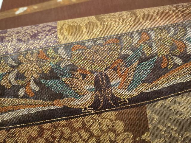 平和屋着物●西陣 老舗 渡文謹製 手織 六通柄袋帯 鎗金綴れ 動物花文 金糸 正絹 逸品 CABM9789hy