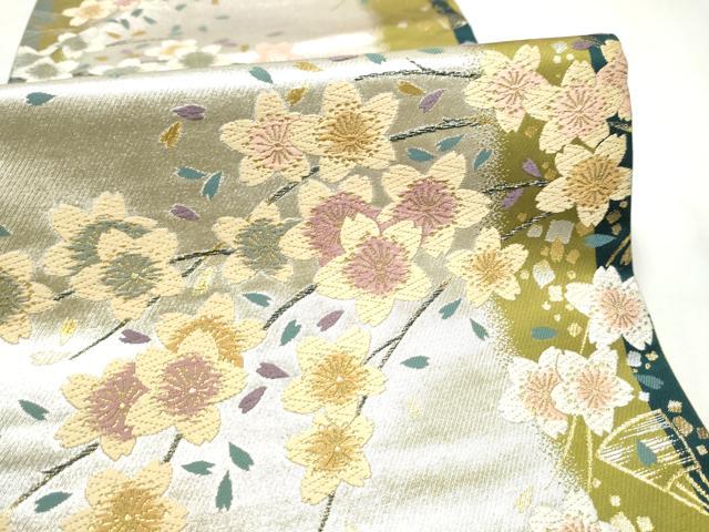 平和屋着物●六通柄袋帯 唐織 枝桜文 金糸 正絹 逸品 CABM9793hy
