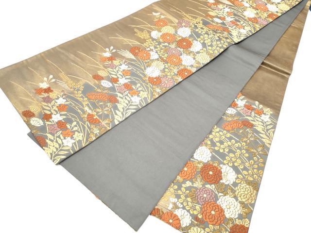 平和屋着物●西陣の名門 加納幸謹製 六通柄袋帯 唐織 草花文 金糸 反端付き 正絹 逸品 CABM9832hy
