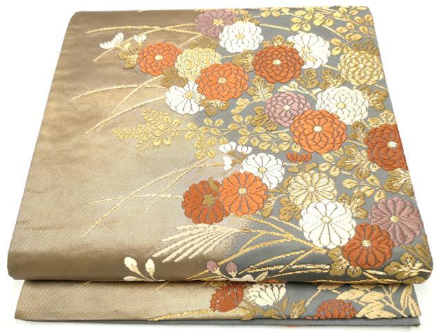 平和屋着物●西陣の名門 加納幸謹製 六通柄袋帯 唐織 草花文 金糸 反端付き 正絹 逸品 CABM9832hy