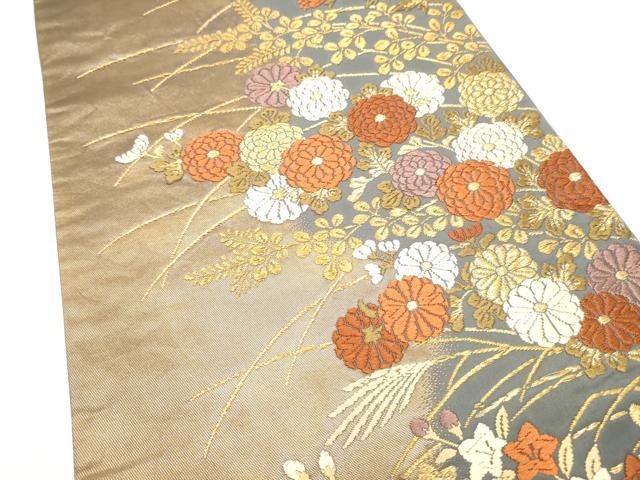 平和屋着物●西陣の名門 加納幸謹製 六通柄袋帯 唐織 草花文 金糸 反端付き 正絹 逸品 CABM9832hy
