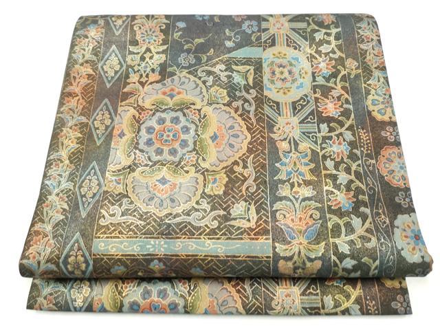 平和屋着物●伝統工芸品 伊那紬 手織り 全通柄袋帯 更紗花唐草文 金彩 正絹 逸品 CABM9841hy
