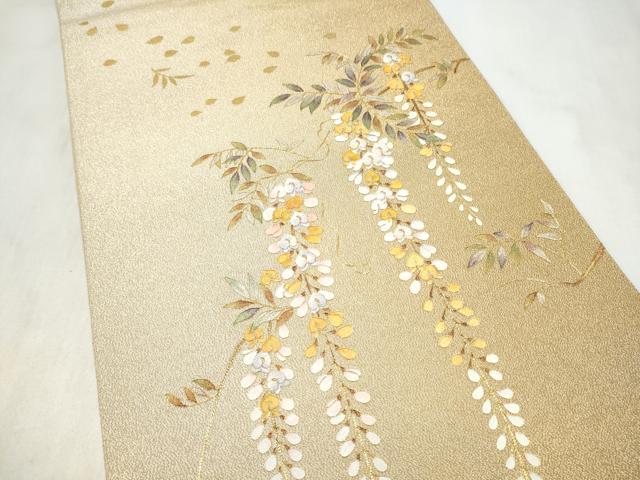 平和屋着物●太鼓柄袋帯 刺繍 藤花房 金糸 金彩 正絹 逸品 CABM9858hy