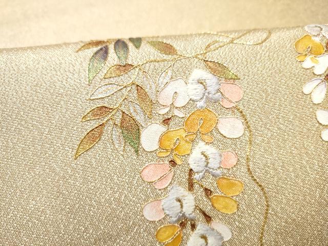 平和屋着物●太鼓柄袋帯 刺繍 藤花房 金糸 金彩 正絹 逸品 CABM9858hy