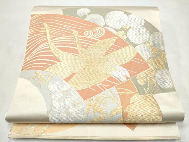 平和屋着物●西陣 川島織物 六通柄 本袋帯 地紙飛鶴草花文 金糸 正絹 逸品 CABM9860hy