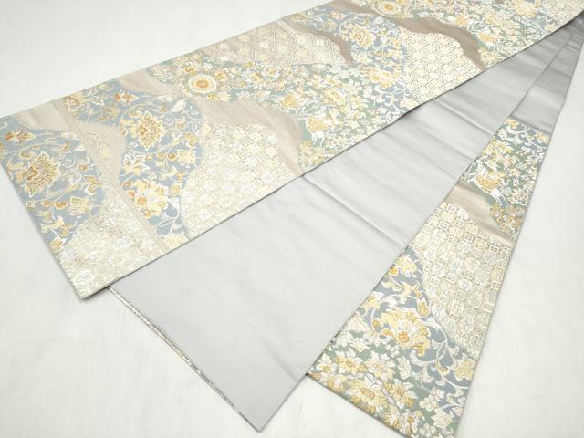 平和屋着物●西陣 服部織物謹製 六通柄袋帯 狩猟花文 金銀糸 正絹 逸品 CABM9864hy