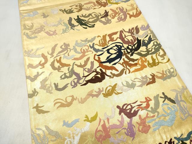 平和屋着物●世界的友禅作家 千地泰弘 全通柄袋帯 総刺繍 千地天女 正絹 逸品 CABM9872hy
