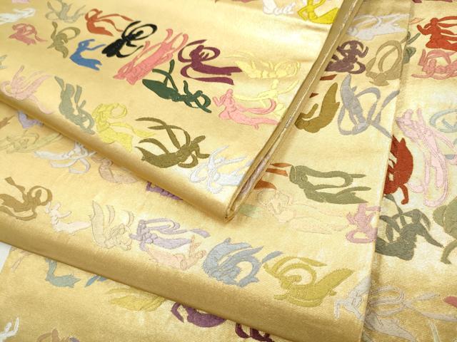 平和屋着物●世界的友禅作家 千地泰弘 全通柄袋帯 総刺繍 千地天女 正絹 逸品 CABM9872hy